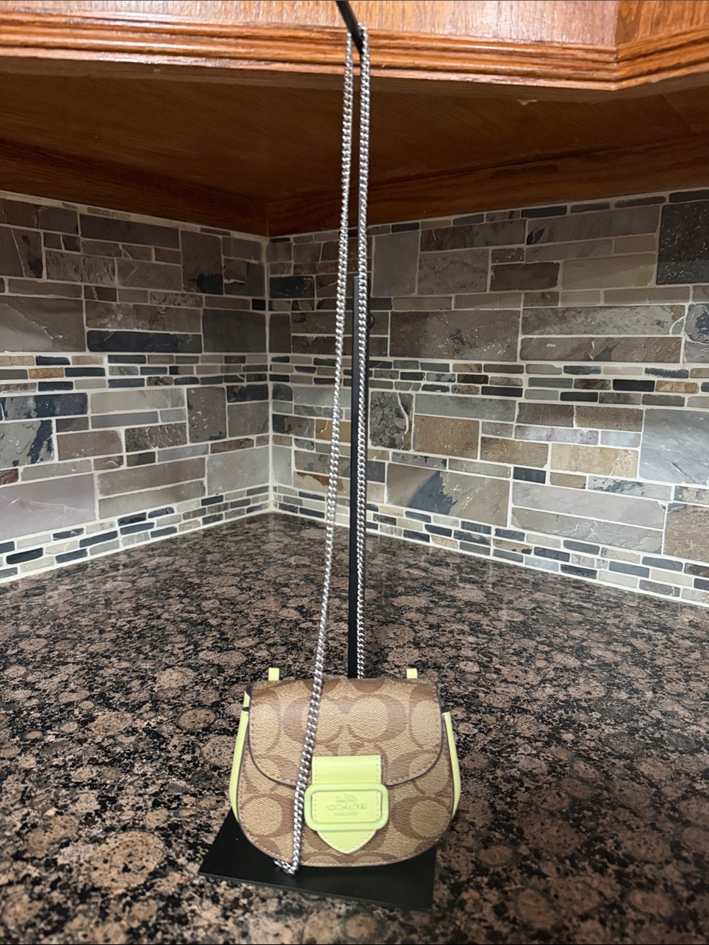 Coach mini Madison NWOT Brown Signature Crossbody with Lime Accents